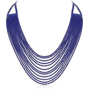 🆕 Women Blue Multi Layered Chunky Collar Necklace Glitter Rhinestone Jewelry
